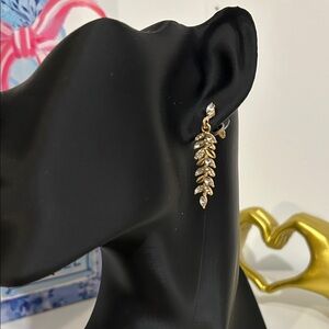 Elegant Gold Leaf Drop Earrings - Sparkling Crystal Accents